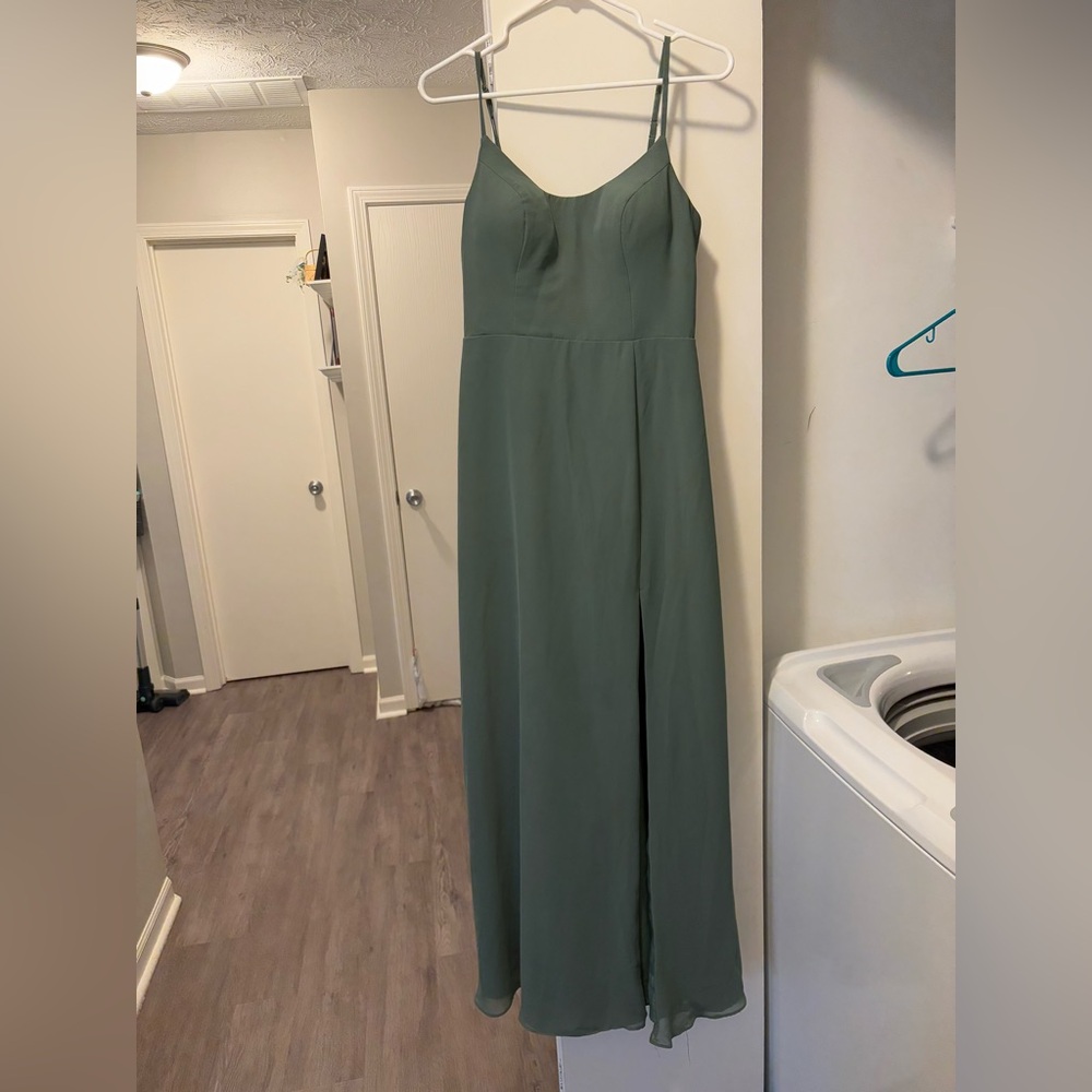 Azazie Eucalyptus Size 4/6 Spaghetti Strap Maxi Dress